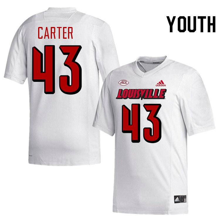 Youth #43 Trent Carter Louisville Cardinals College Football Jerseys Stitched-White